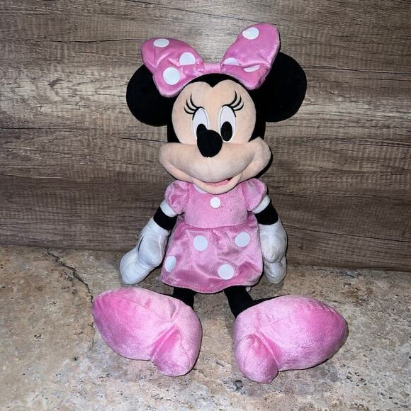 Disney Other - Disney Minnie Mouse Pink & White Polka Dot Dress 16” Inch Stuffed Plush Toy Doll